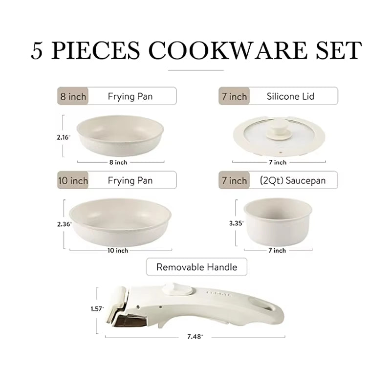 Hot Selling Home Kitchen 5Pcs Detachable Handle Non Stick Die Cast Pot Cookware Set for Cooking