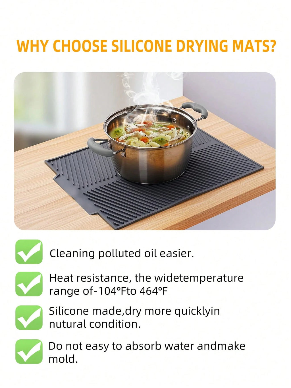 1Pc Silicone Dish Drying Mat,Kitchen Utensil Drainage Mat Silicone Drain Pad for Kitchenwares and Tablewares,15/17/20 Inch(Available in Three Sizes),Flexible Rubber Dish Draining Mat, Heat Resistant Silicone Trivet, Kitchen Decor Counter Top Mat, Sink Mat