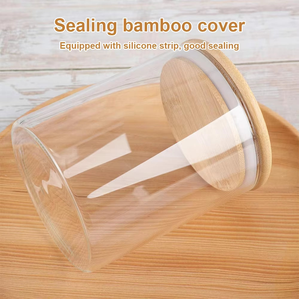 5Pc 300/550/950Ml Glass Food Storage Containers with Wooden Lid Kitchen Sealed Jar Food Storage Multigrain Tank Bottle