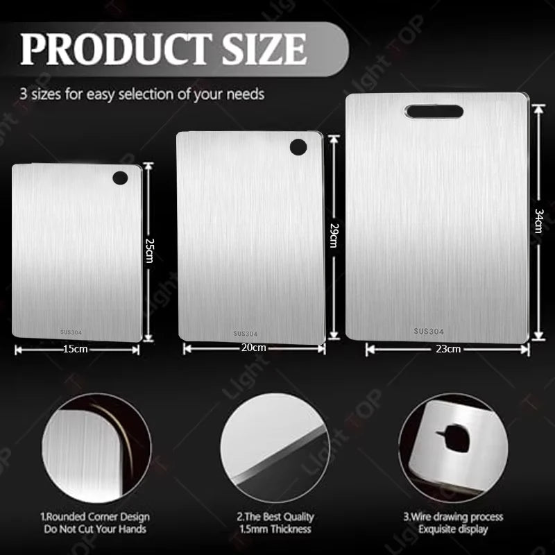 1~3PCS Cutting Boards for Kitchen 304Stainless Steel Thickened Board Double Sided Food Grade Portable Fruit Meat Chopping