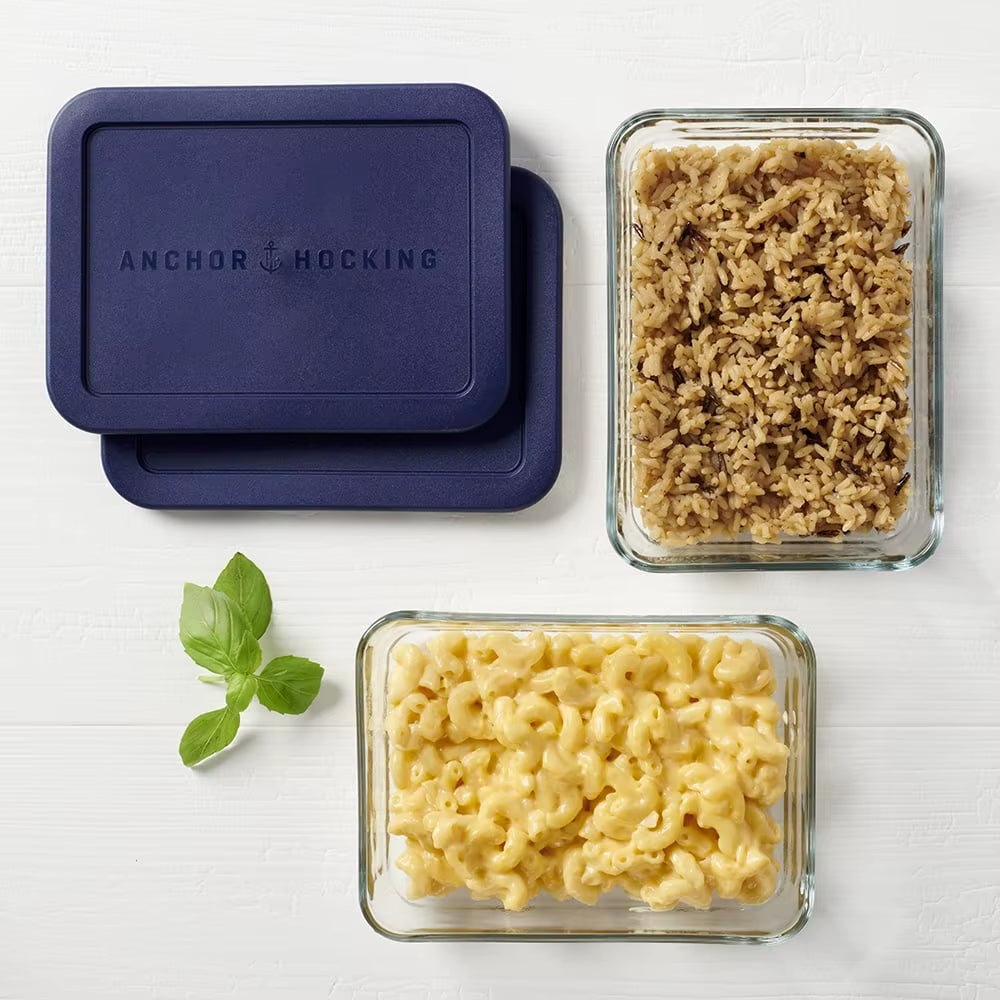 Glass Food Storage Containers Set of 2 Ergonomic Lids BPA Free Versatile Microwave Dishwasher Safe 3 Cup Rectangular Jars