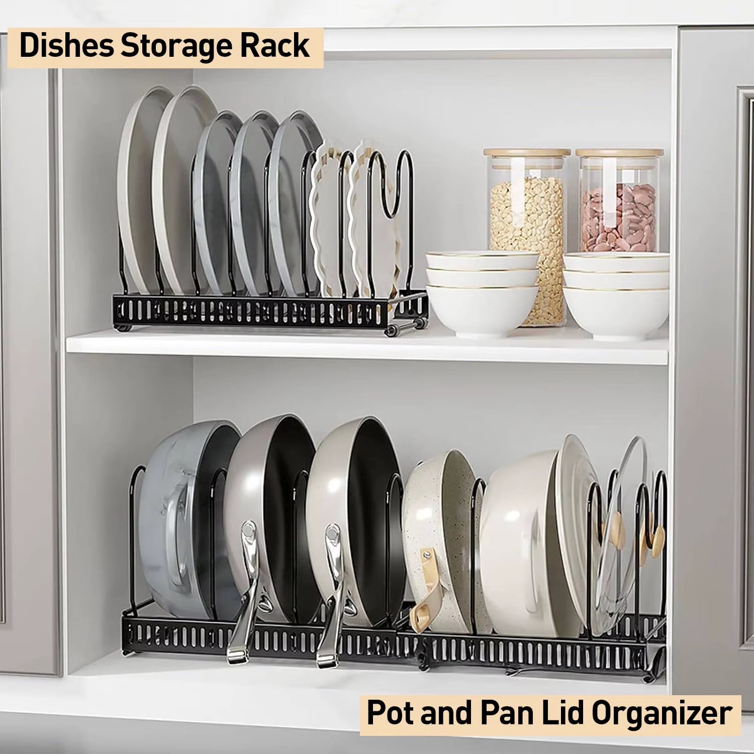 Pots and Pans Organizer,Expandable Pot Lid Holder 10 Adjustable Compartment Rack for under Cabinet