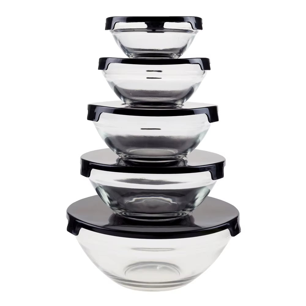 Glass Food Storage Containers with Snap Lids- 10 Piece Set by Black)