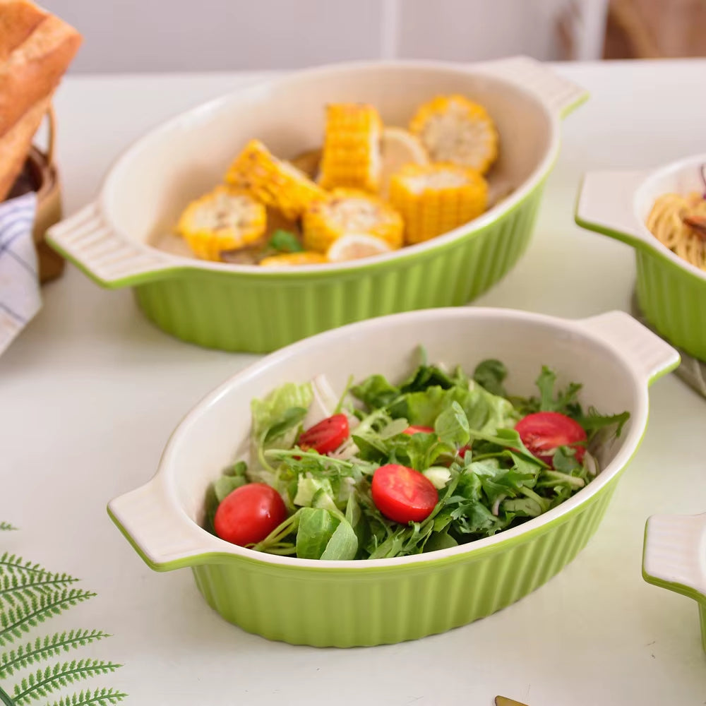 4-Piece Oval Baking Dish Plate Set Oven to Table Baking Dish with Ceramic Handles Ideal for Lasagne,Pie/Casserole,Tapas