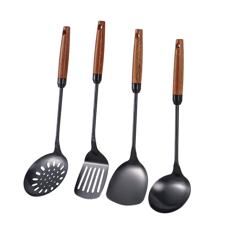 Stainless Steel Kitchen Utensils Sabli Wooden Handle Spatula Black Spatula Soup Spoon Leaking Spatula Golden Kitchen Utensils