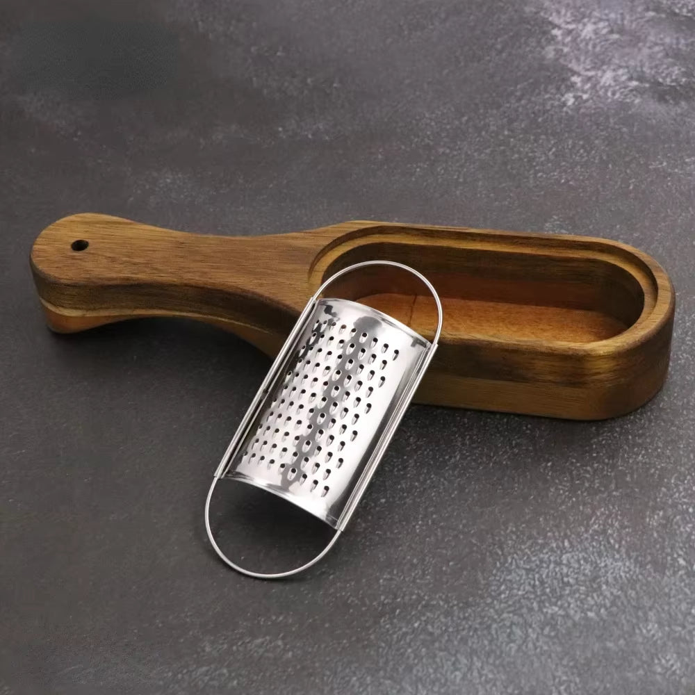 Stainless Steel Cheese Grater with Removable Acacia Wood Collector Cheese Grater with Box Cheese Tools Server