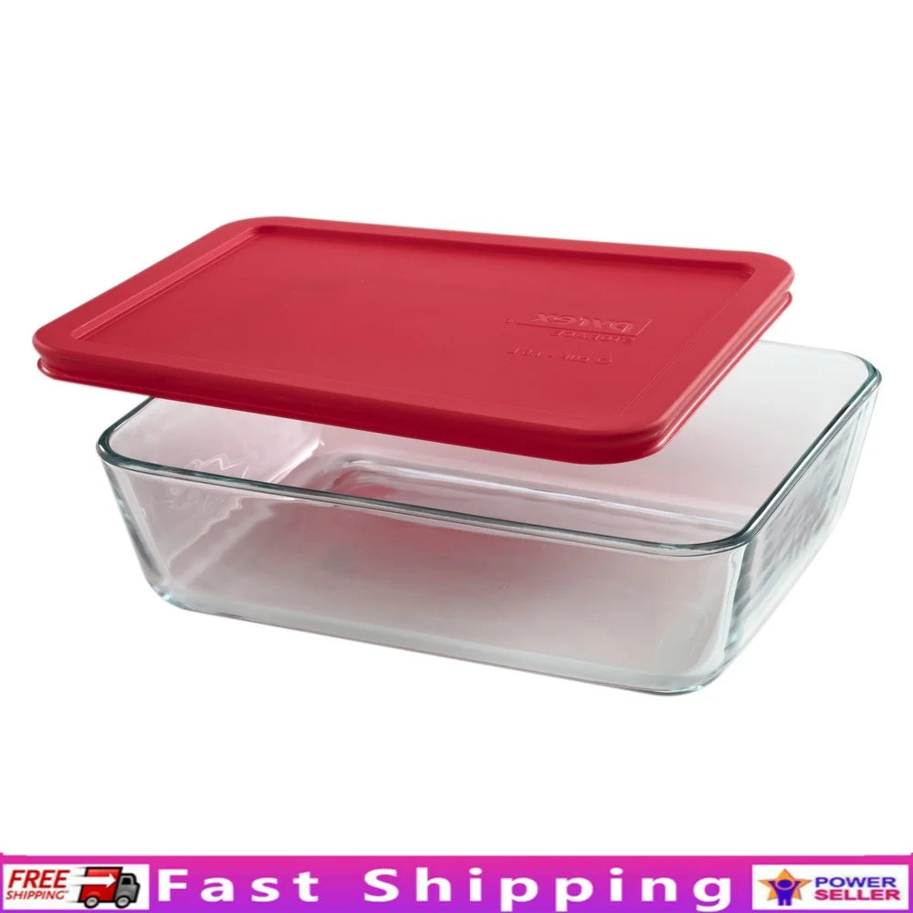Airtight Glass Food Storage Container 6 Cup Rectangular Dish with Red Bpa-Free Lid Dishwasher Microwave Safe Kitchen Essential