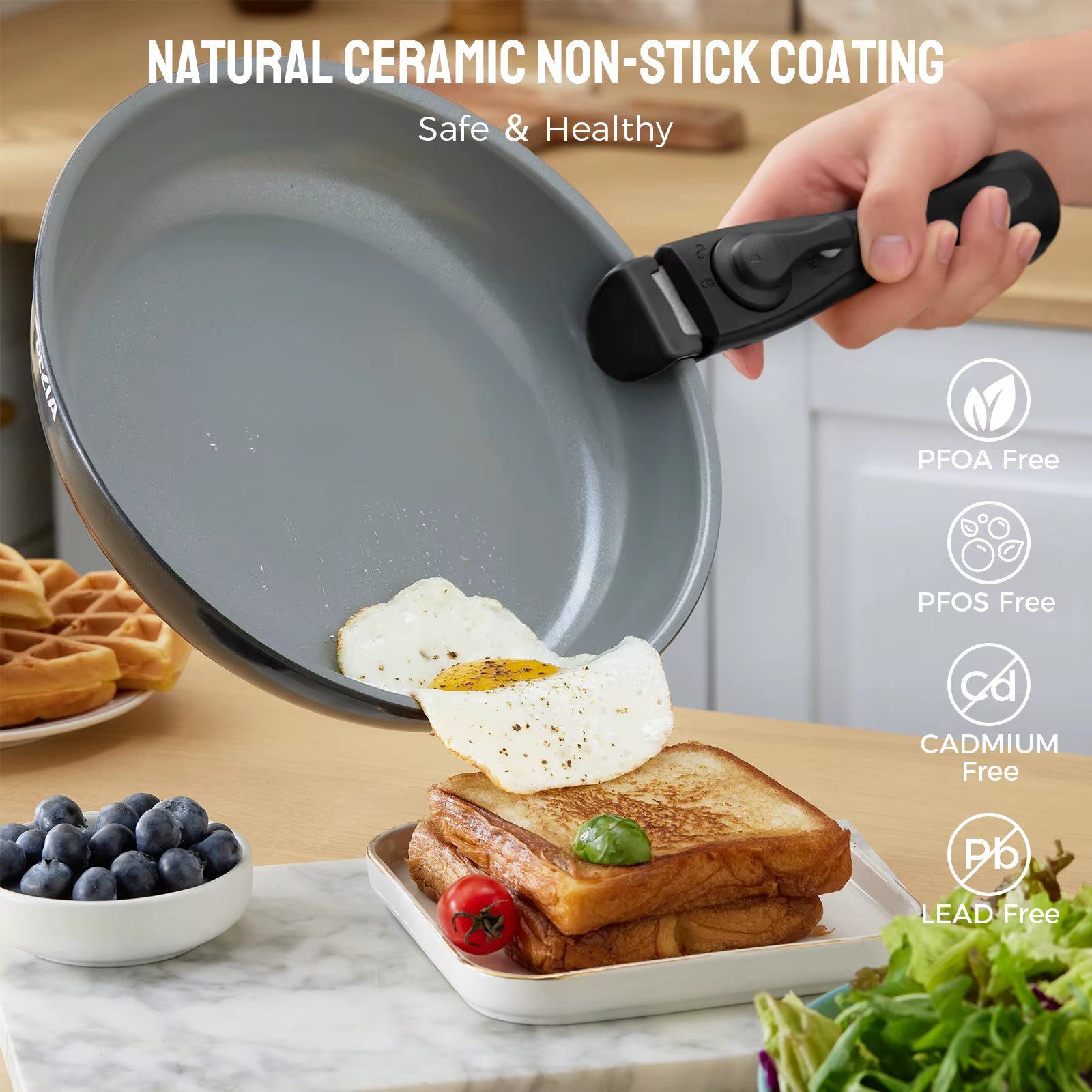Induction Cookware with Healthy Ceramic Coating, Camping Pots and Pans Set Nonstick 10Pcs with Detachable Handles