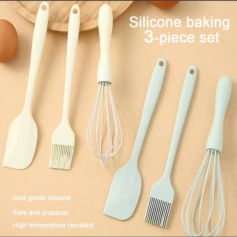 3 Pieces Baking Set Food Grade Silicone Heat Resistant Cream Scraper Egg Beater Grease Brush Kitchen Cake Baking Tools