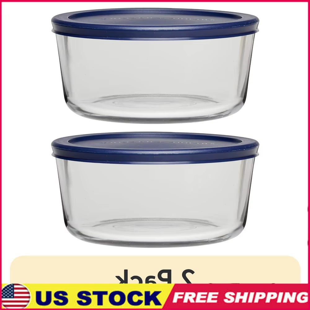 2 Pack 7 Cup Glass Food Storage Containers with Snugfit Lid Microwave Dishwasher Safe round Kitchen Jars Healthy Durable