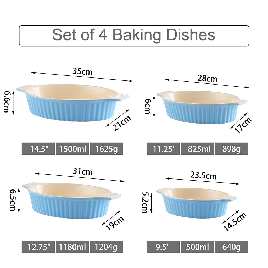 4-Piece Oval Baking Dish Plate Set Oven to Table Baking Dish with Ceramic Handles Ideal for Lasagne,Pie/Casserole,Tapas