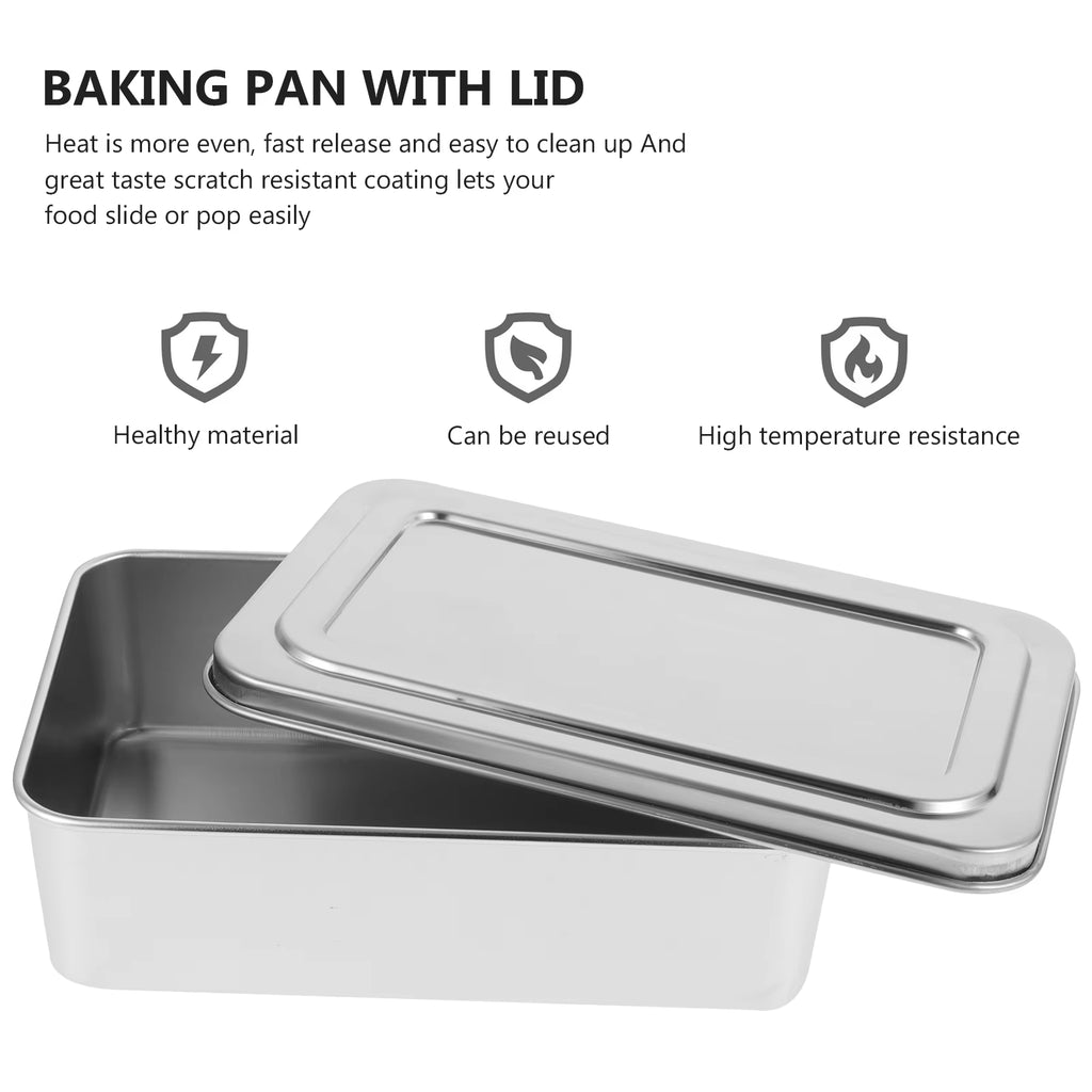 22X14X6 Inch Stainless Steel Rectangular Baking Tray with Lid Cake Pan for Metal Baking Pan Bread Cakes Desserts Pies Kitchen
