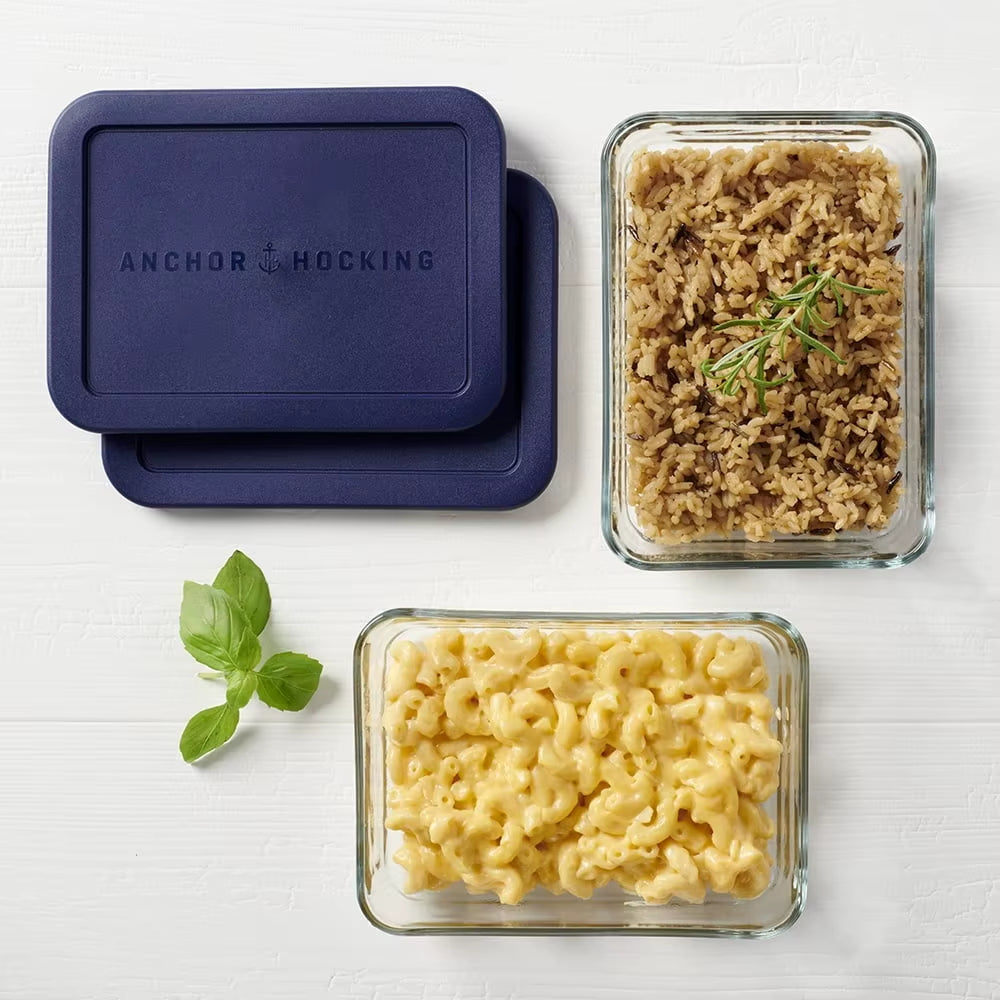 Glass Food Storage Containers Set of 2 Ergonomic Lids BPA Free Versatile Microwave Dishwasher Safe 3 Cup Rectangular Jars