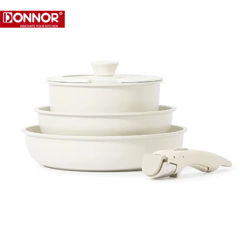 Hot Selling Home Kitchen 5Pcs Detachable Handle Non Stick Die Cast Pot Cookware Set for Cooking