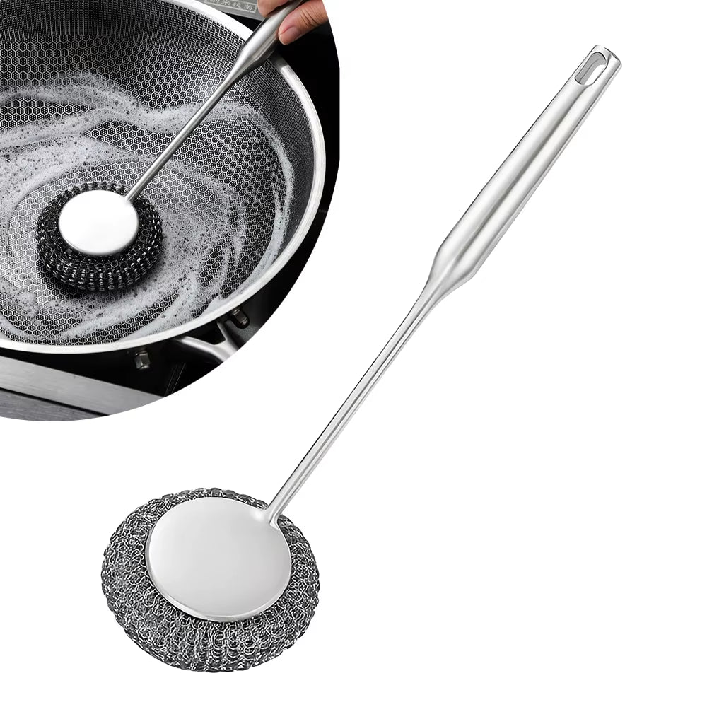 Steel Wool Scrubber with Handle Stainless Steel Cleaning Brushes Cleaning Dishes Stock Pots Pans Griddles Grills