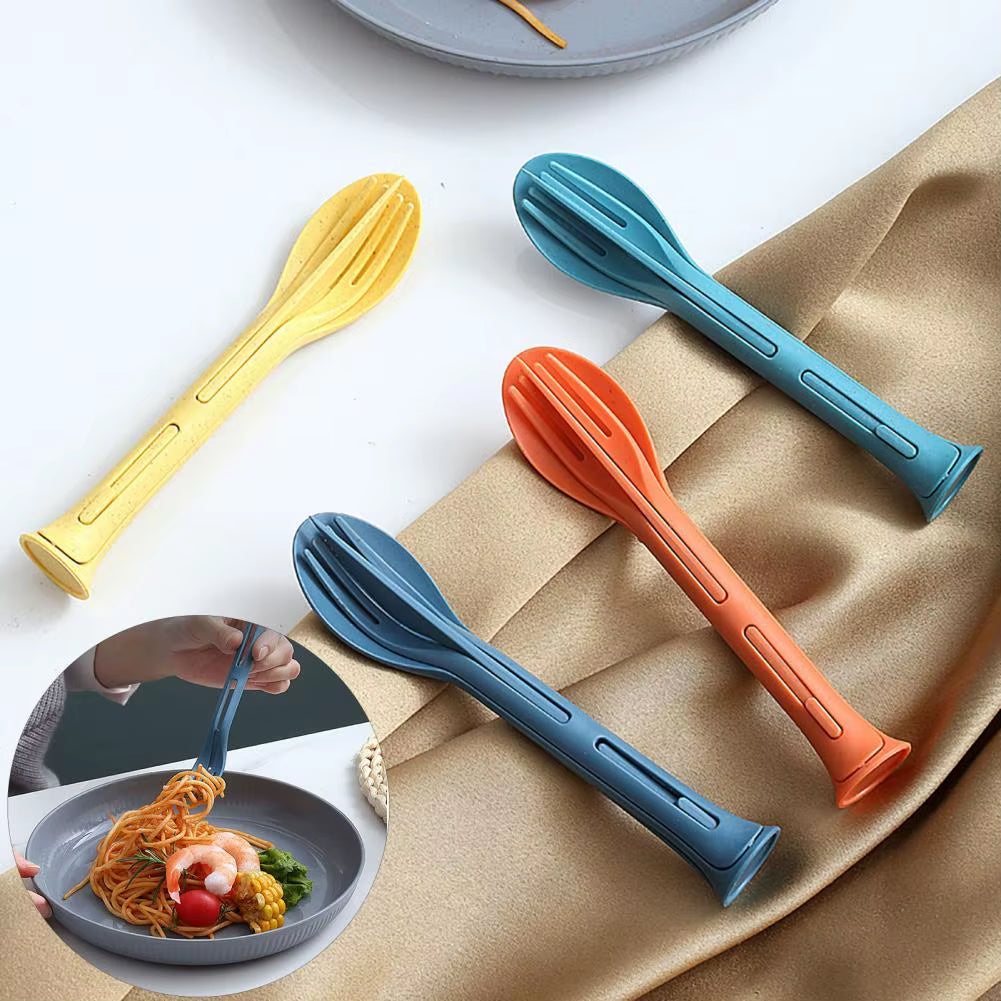 3Pcs/Set Multi 3 in 1 Travel Foldable Cutlery Set Japan Style Plastic Cutter Fork Spoon Multifunction Dinnerware Set Camp