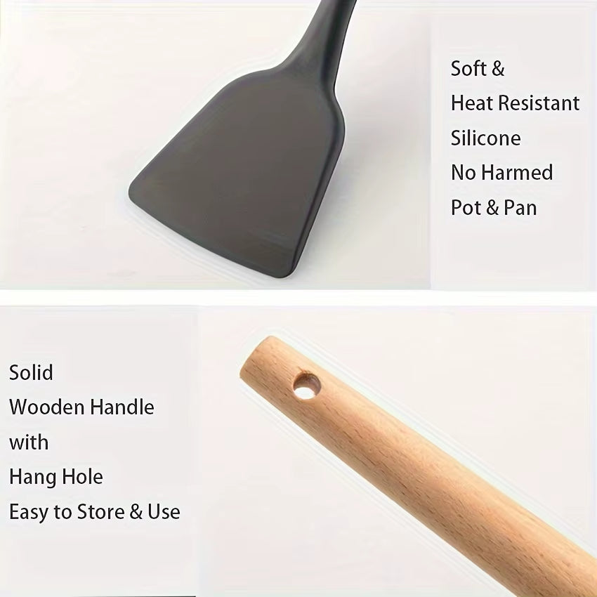 12 Piece Silicone Cooking Kitchen Utensils Set - Heat Resistant Wooden Handle Kitchen Utensils for Non-Stick Cookware