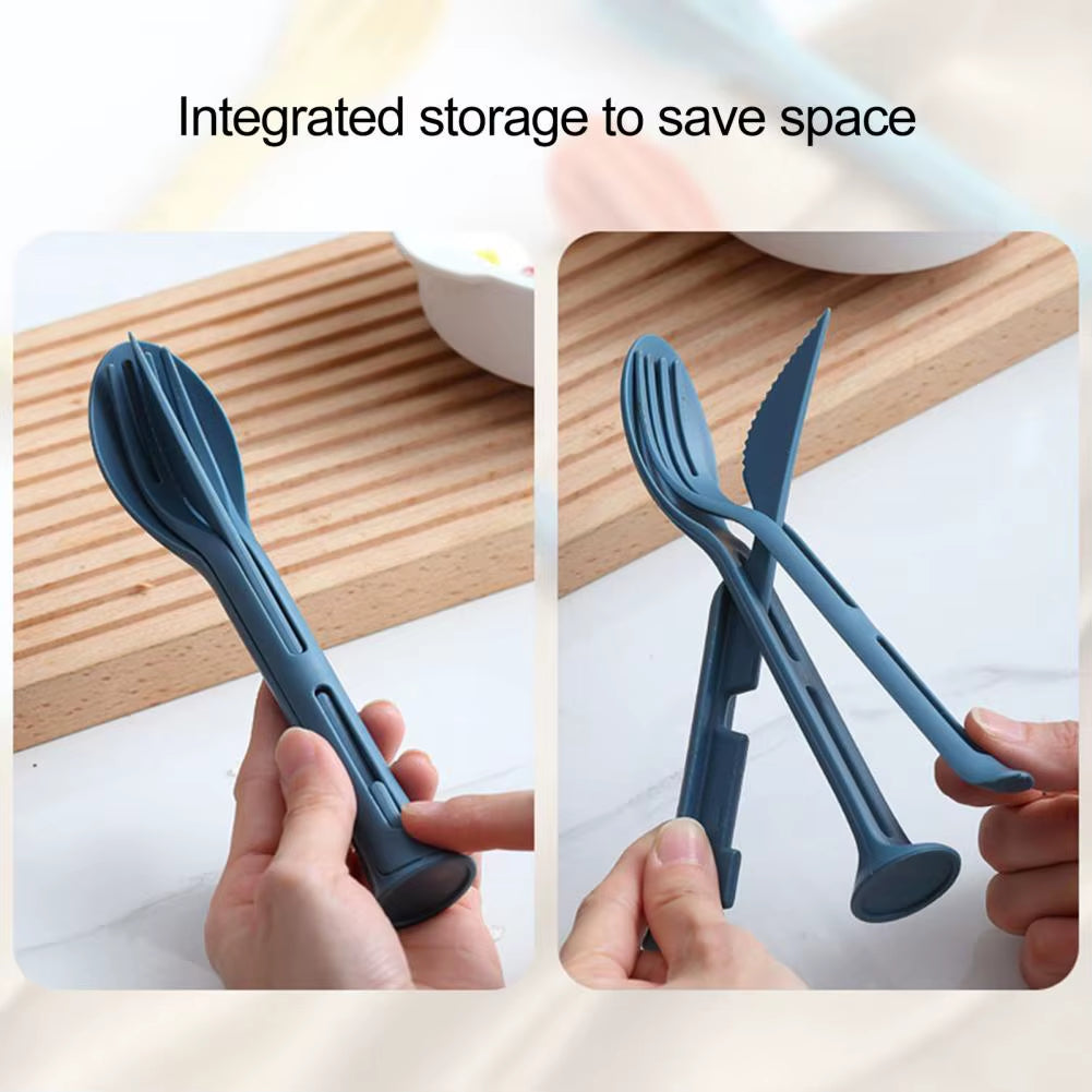 3Pcs/Set Multi 3 in 1 Travel Foldable Cutlery Set Japan Style Plastic Cutter Fork Spoon Multifunction Dinnerware Set Camp