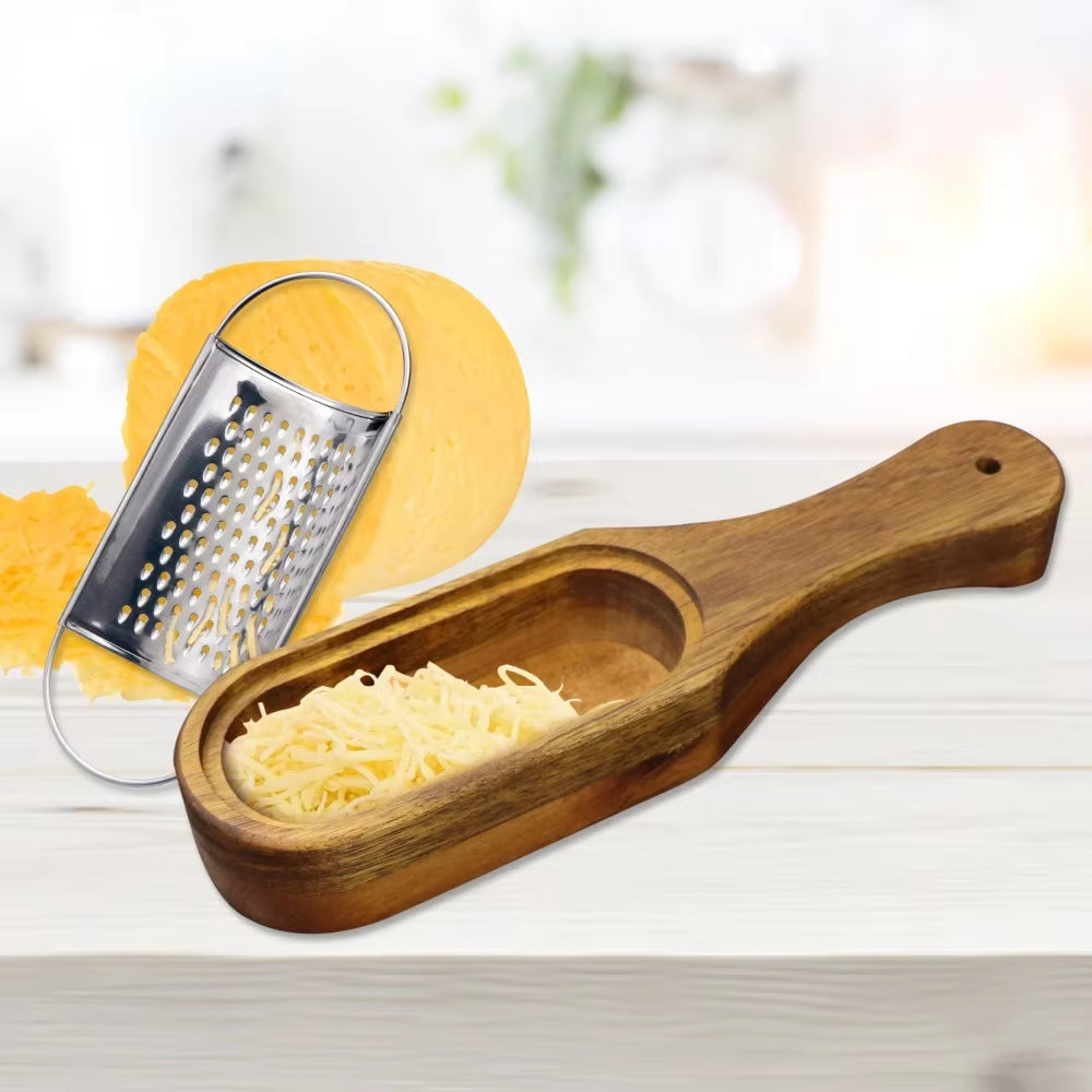 Stainless Steel Cheese Grater with Removable Acacia Wood Collector Cheese Grater with Box Cheese Tools Server
