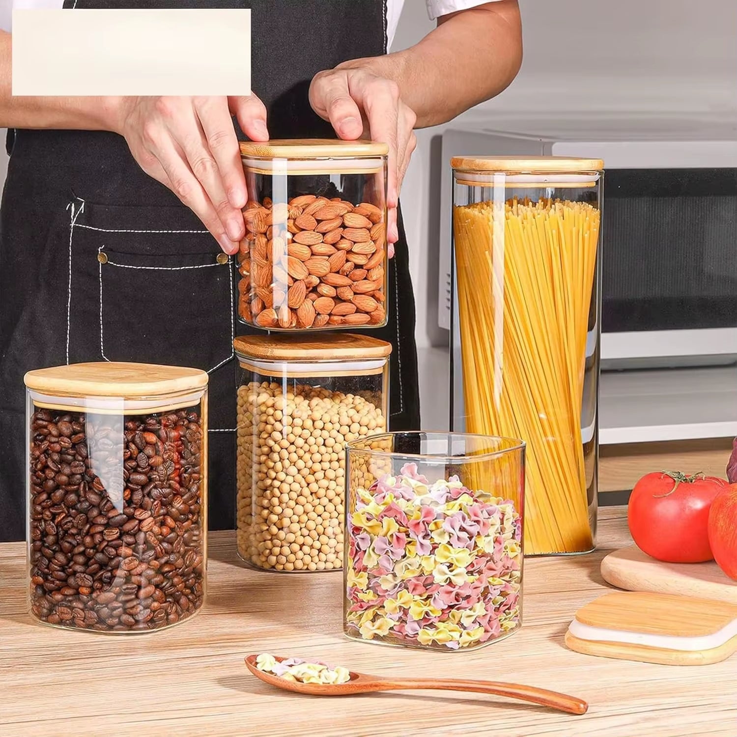 Food Storage Containers with Airtight Lids Set of 6, Clear Glass Canister Food Jar with Sealing Lid Kitchen Pantry Storage