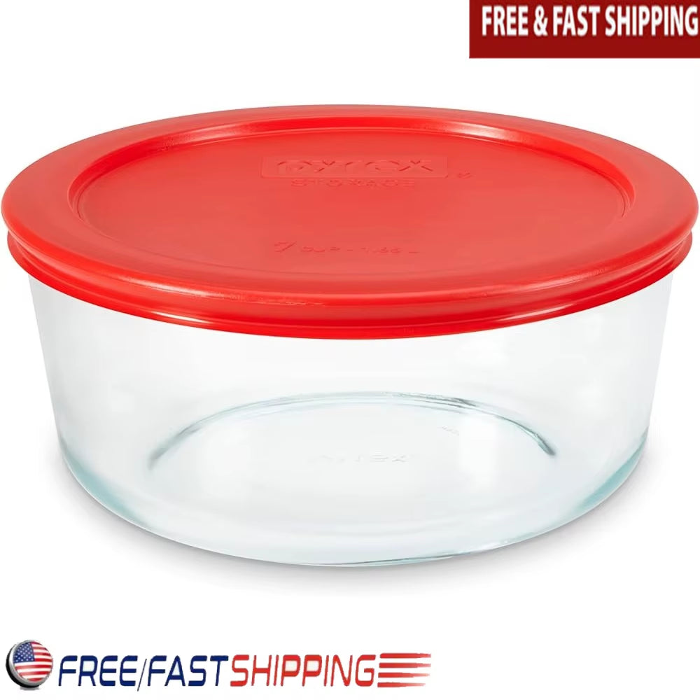7 Cup Glass Food Storage Container BPA Free Plastic Lid Microwave Dishwasher Safe Snug Fit Freezer Safe Kitchen Storage