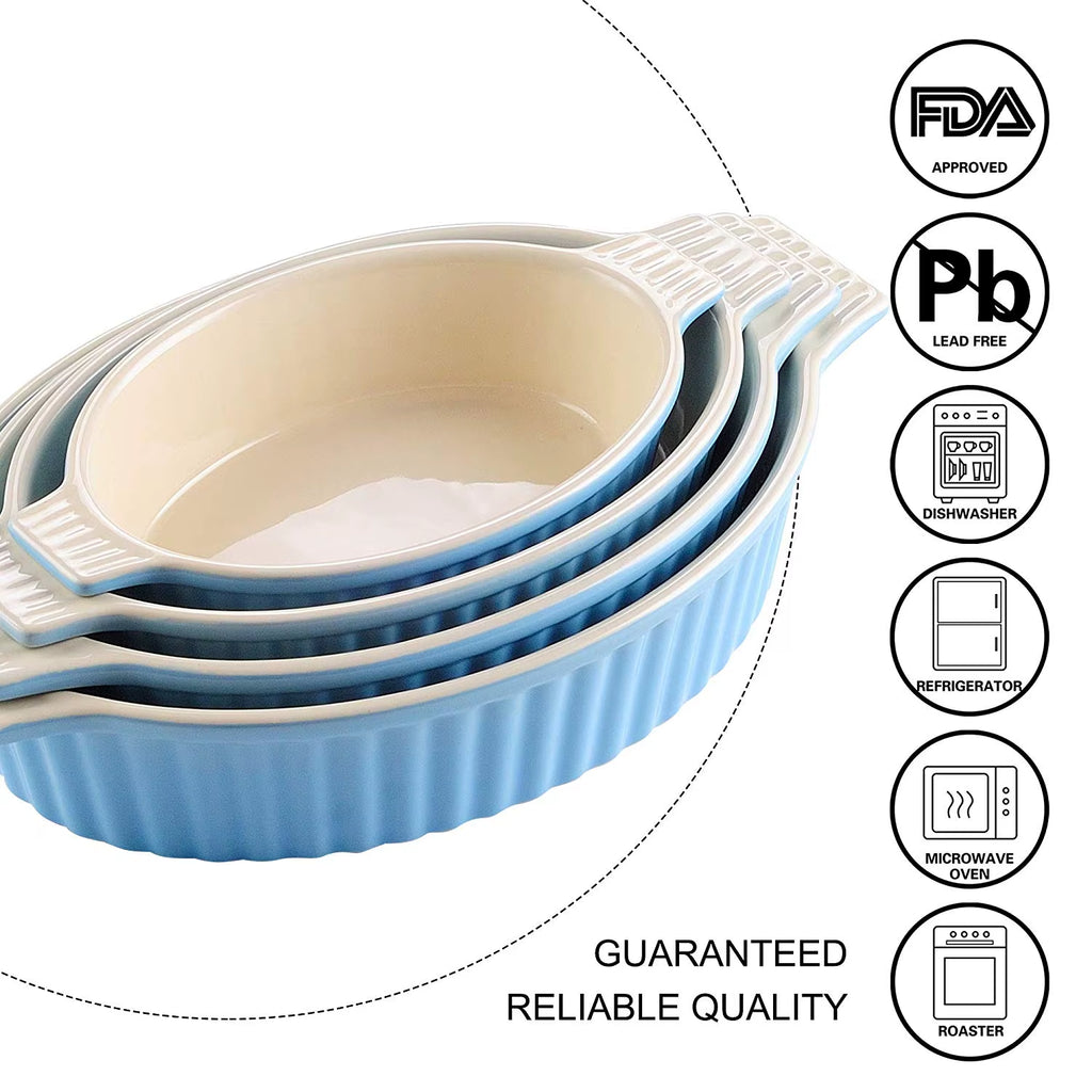 4-Piece Oval Baking Dish Plate Set Oven to Table Baking Dish with Ceramic Handles Ideal for Lasagne,Pie/Casserole,Tapas