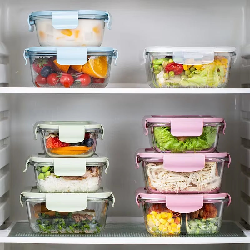 1040ML Multi-Grid Glass Lunch Box Meal Prep Containers Glass Food Storage Containers with Lids Kitchen Storage & Organization
