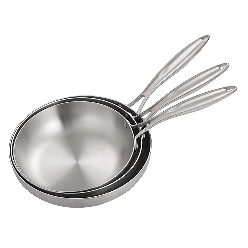 Stainless Steel Frying Pan Stainless Thick 3 Ply Steel Skillet Pans Cooking Pots Non-Stick Frying Pans Kitchen Pan Set