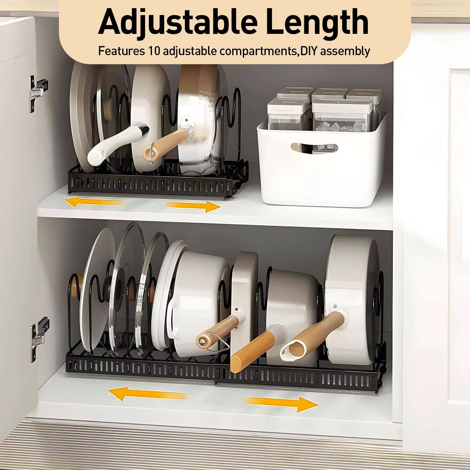Pots and Pans Organizer,Expandable Pot Lid Holder 10 Adjustable Compartment Rack for under Cabinet