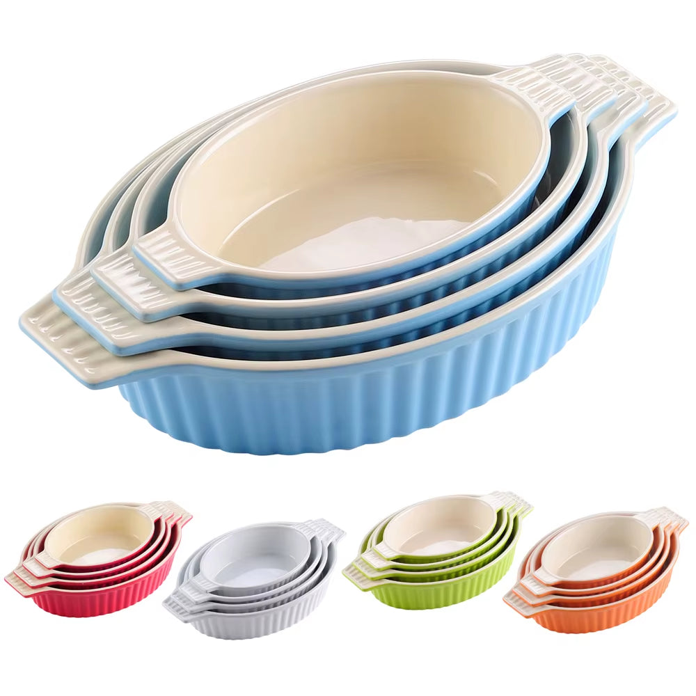4-Piece Oval Baking Dish Plate Set Oven to Table Baking Dish with Ceramic Handles Ideal for Lasagne,Pie/Casserole,Tapas