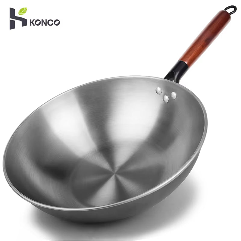 Konco Handmade Iron Wok Traditional Cookware Iron Pot Non-Coating Healthy Wok Gas Cookware-30/32/34Cm