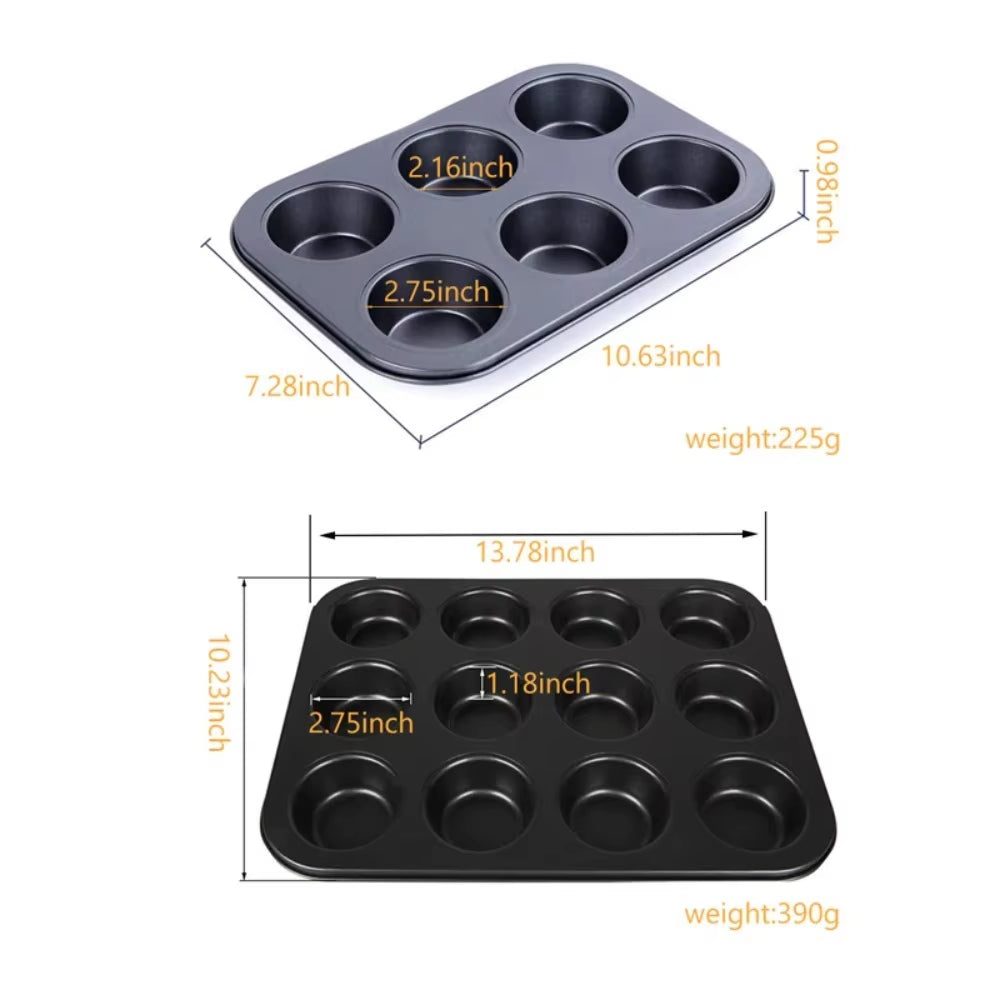 6/12 Cup Square Cupcake Baking Pan Easy to Clean Cupcake Mold Muffin Baking Pan Carbon Steel Baking Pan Non-Stick Baking Pan