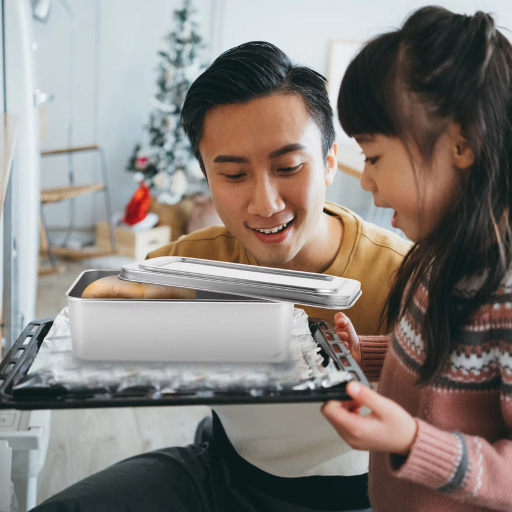 22X14X6 Inch Stainless Steel Rectangular Baking Tray with Lid Cake Pan for Metal Baking Pan Bread Cakes Desserts Pies Kitchen
