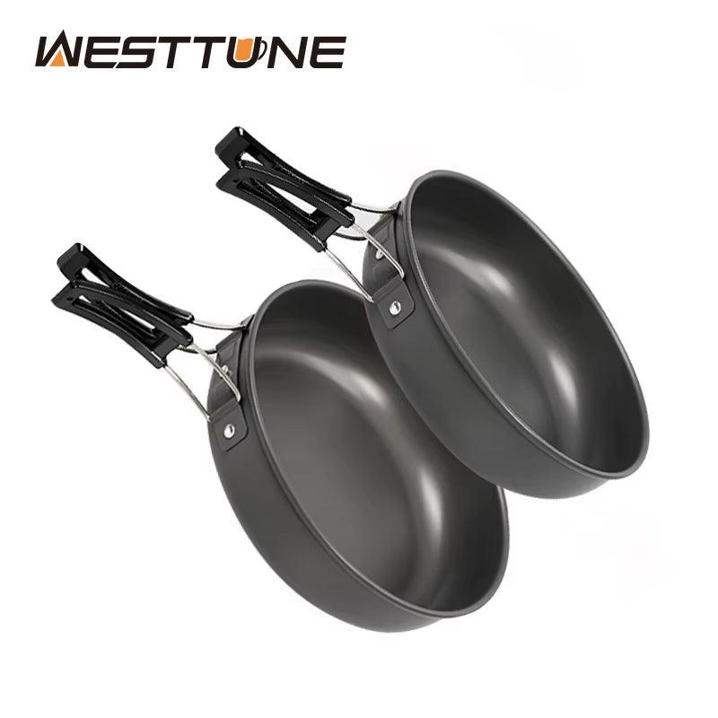 WESTTUNE Camping Frying Pan Aluminum Camping Picnic Plate Dish Portable Outdoor Cookware with Foldable Handle Hiking Cookware