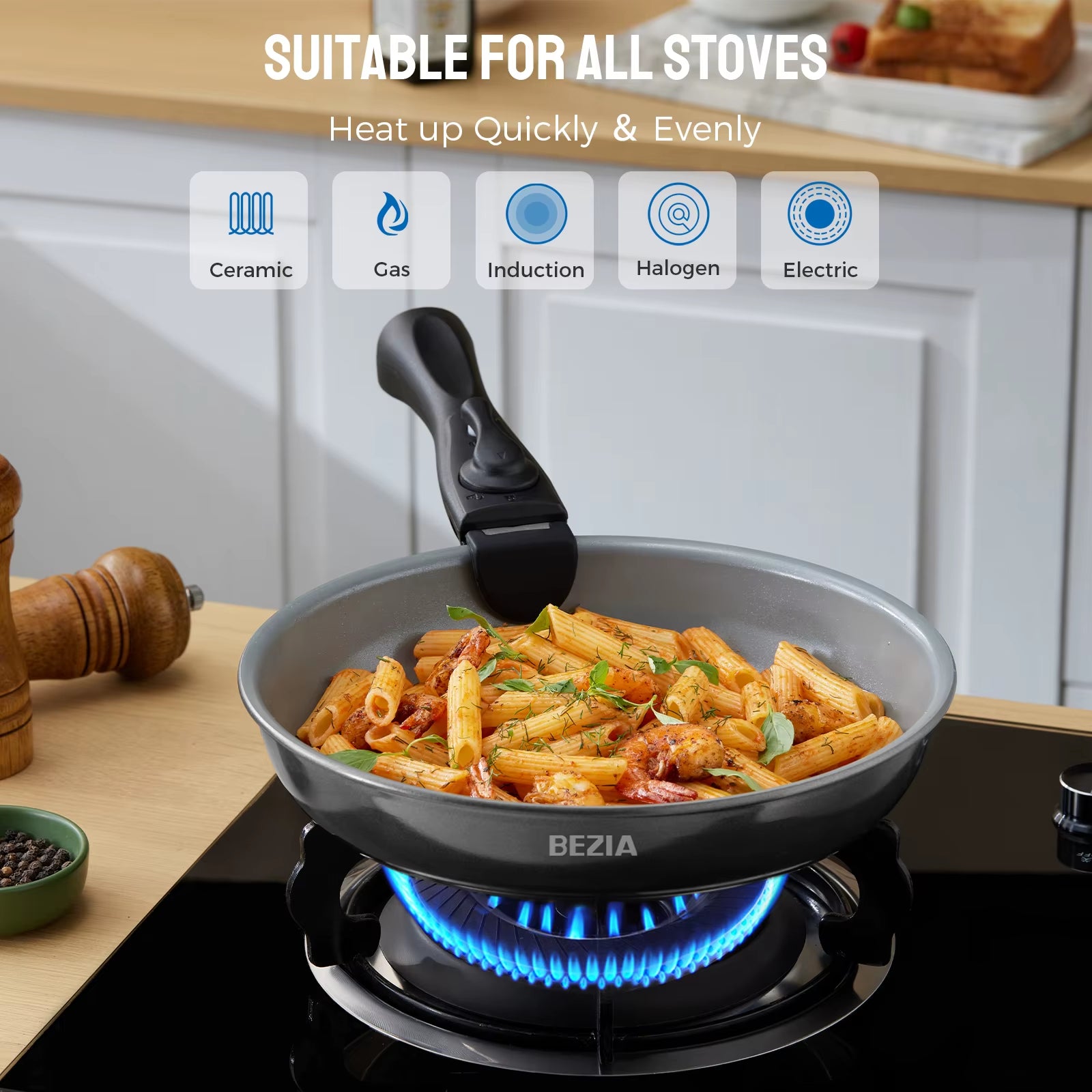 Induction Cookware with Healthy Ceramic Coating, Camping Pots and Pans Set Nonstick 10Pcs with Detachable Handles