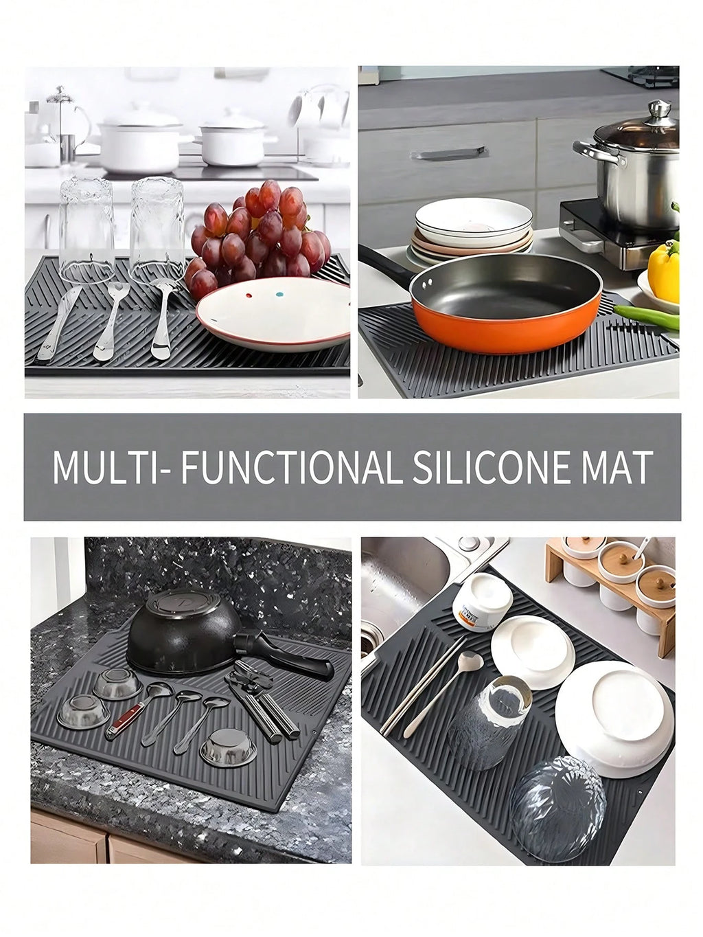 1Pc Silicone Dish Drying Mat,Kitchen Utensil Drainage Mat Silicone Drain Pad for Kitchenwares and Tablewares,15/17/20 Inch(Available in Three Sizes),Flexible Rubber Dish Draining Mat, Heat Resistant Silicone Trivet, Kitchen Decor Counter Top Mat, Sink Mat