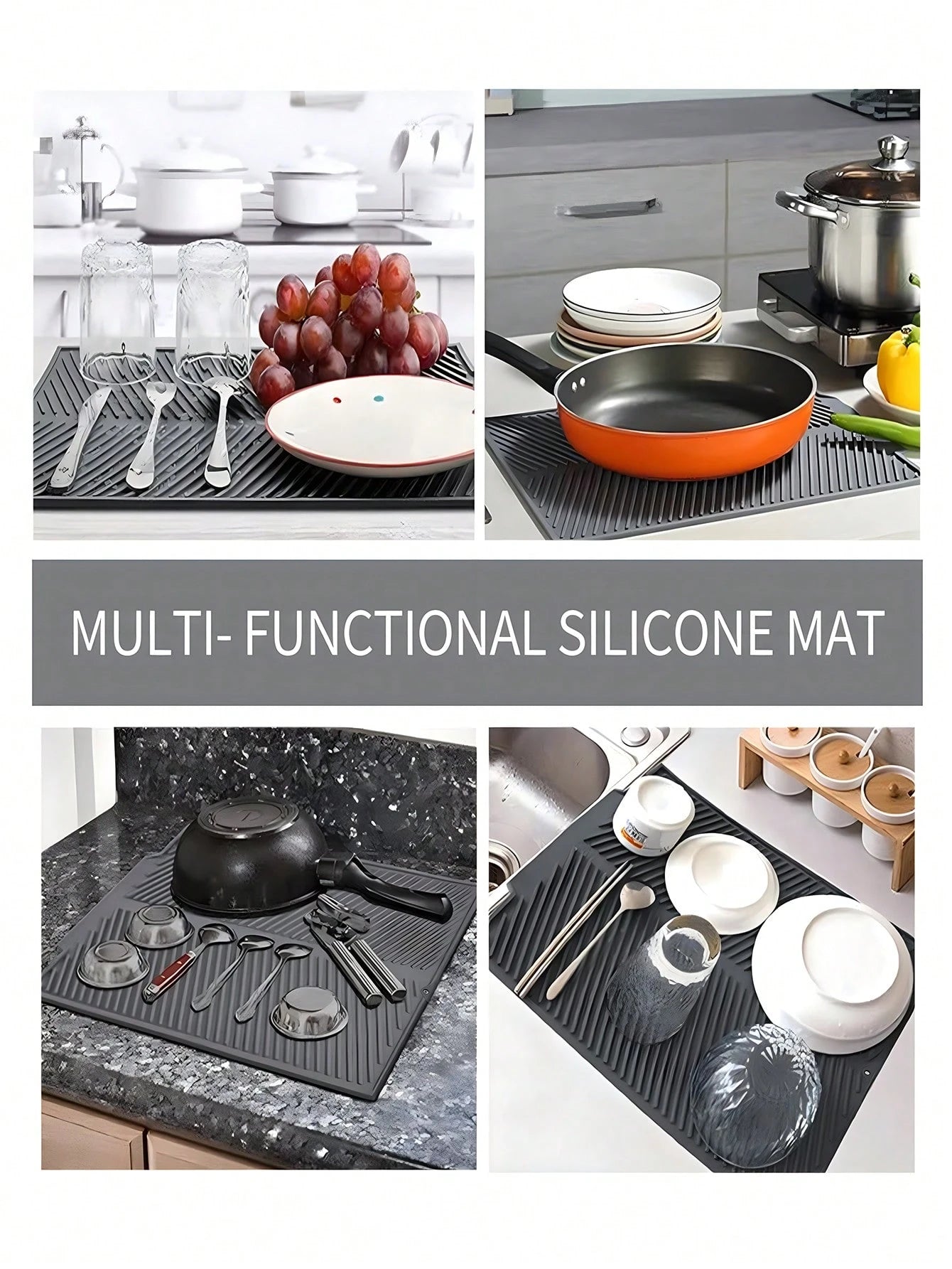 1Pc Silicone Dish Drying Mat,Kitchen Utensil Drainage Mat Silicone Drain Pad for Kitchenwares and Tablewares,15/17/20 Inch(Available in Three Sizes),Flexible Rubber Dish Draining Mat, Heat Resistant Silicone Trivet, Kitchen Decor Counter Top Mat, Sink Mat