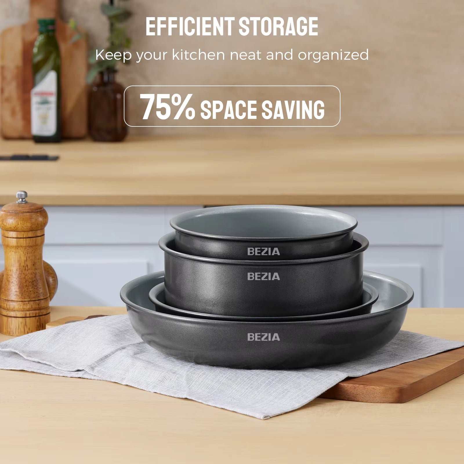 Induction Cookware with Healthy Ceramic Coating, Camping Pots and Pans Set Nonstick 10Pcs with Detachable Handles