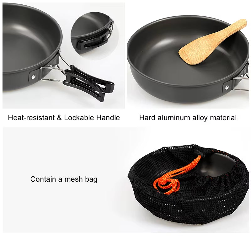 WESTTUNE Camping Frying Pan Aluminum Camping Picnic Plate Dish Portable Outdoor Cookware with Foldable Handle Hiking Cookware