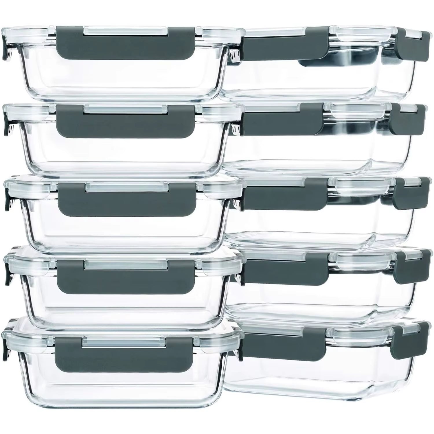 10-Pack,22 Oz Glass Meal Prep Containers,Glass Food Storage Containers with Lids,Glass Lunch Containers,Microwave, Oven (Gray)