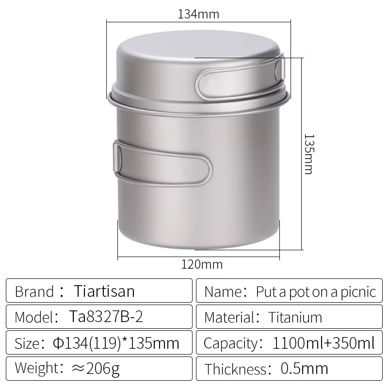 Titanium Folding Handle Camping Pot Frying Pan Set Lightweight Portable Cookware Equipment for Outdoor Hiking Picnic