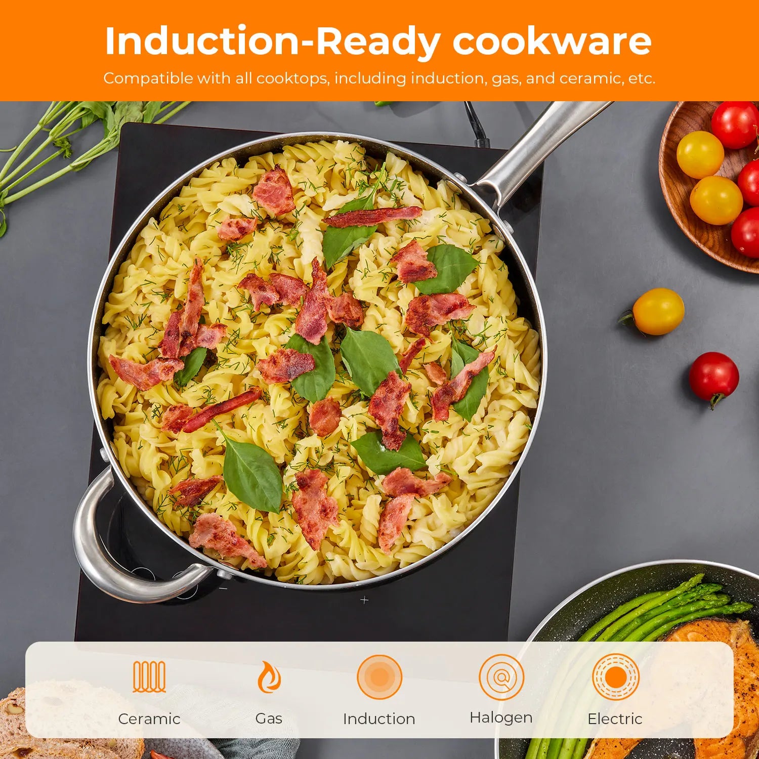 Nonstick Pots and Pans Set 10Pcs, Induction Hob Pan Set, Induction Compatible, Large Capacity Kitchen Cooking Pans Set