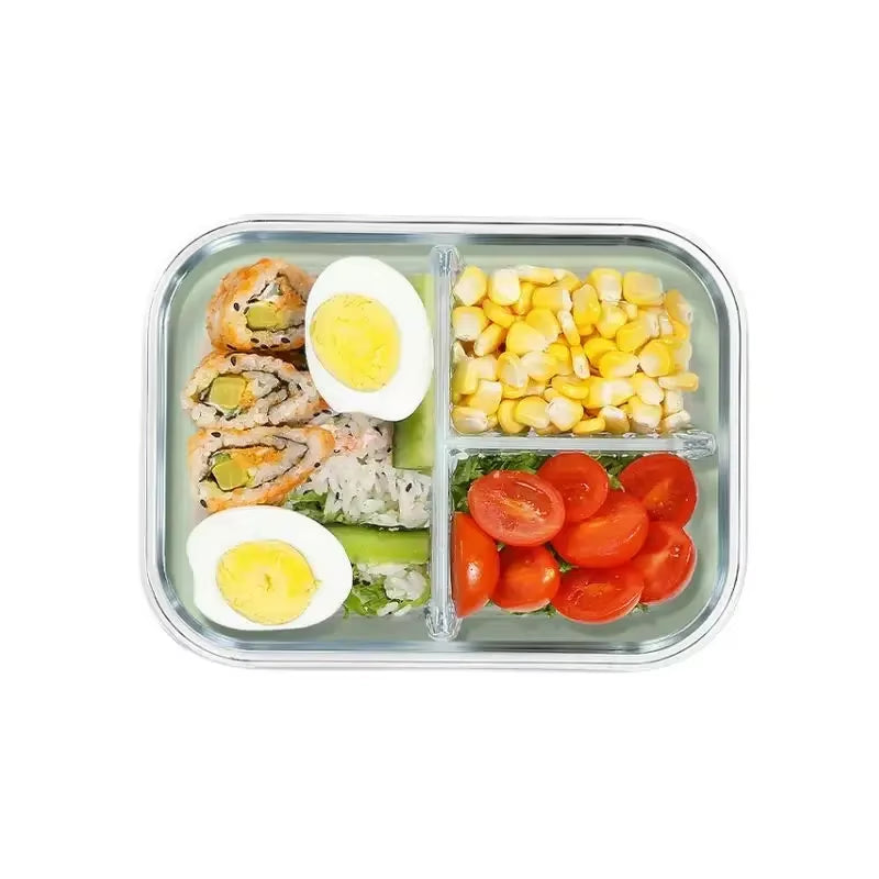 1040ML Multi-Grid Glass Lunch Box Meal Prep Containers Glass Food Storage Containers with Lids Kitchen Storage & Organization