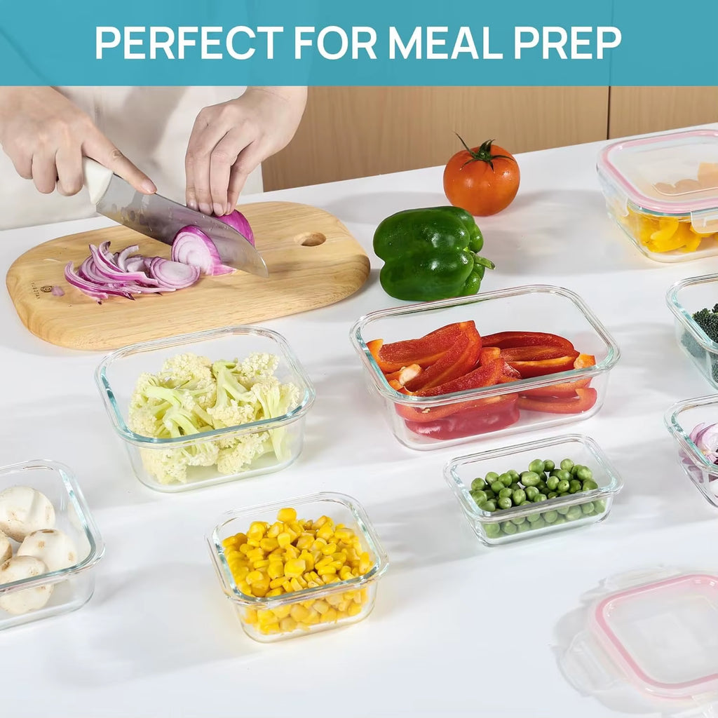 8 Pack Glass Food Storage Containers with Lids (Pink)