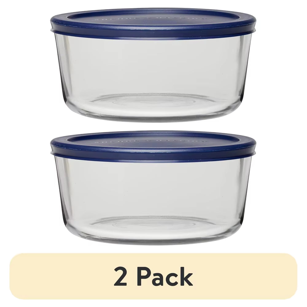2 Pack 7 Cup Glass Food Storage Containers with Snugfit Lid Microwave Dishwasher Safe round Kitchen Jars Healthy Durable