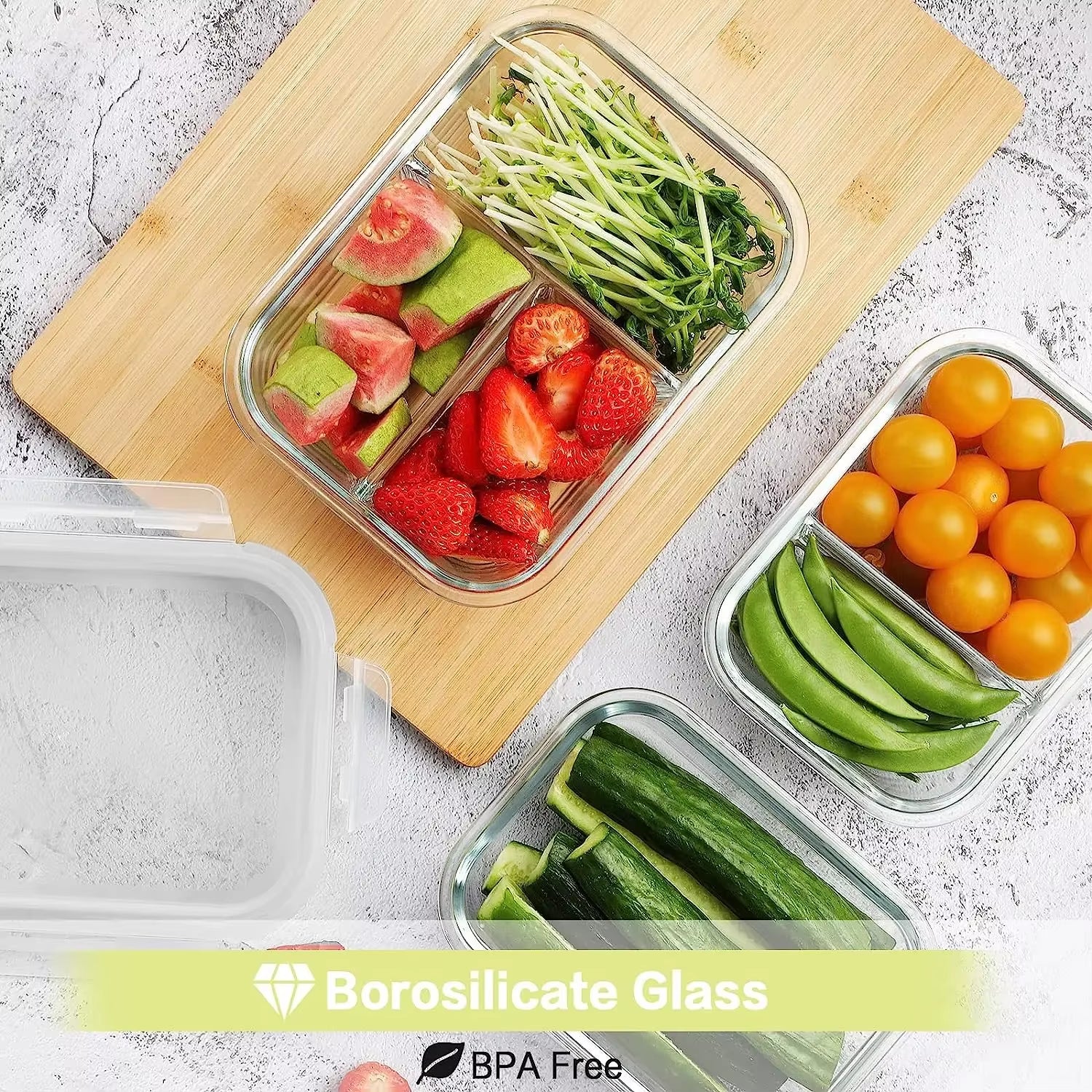 1040ML Multi-Grid Glass Lunch Box Meal Prep Containers Glass Food Storage Containers with Lids Kitchen Storage & Organization