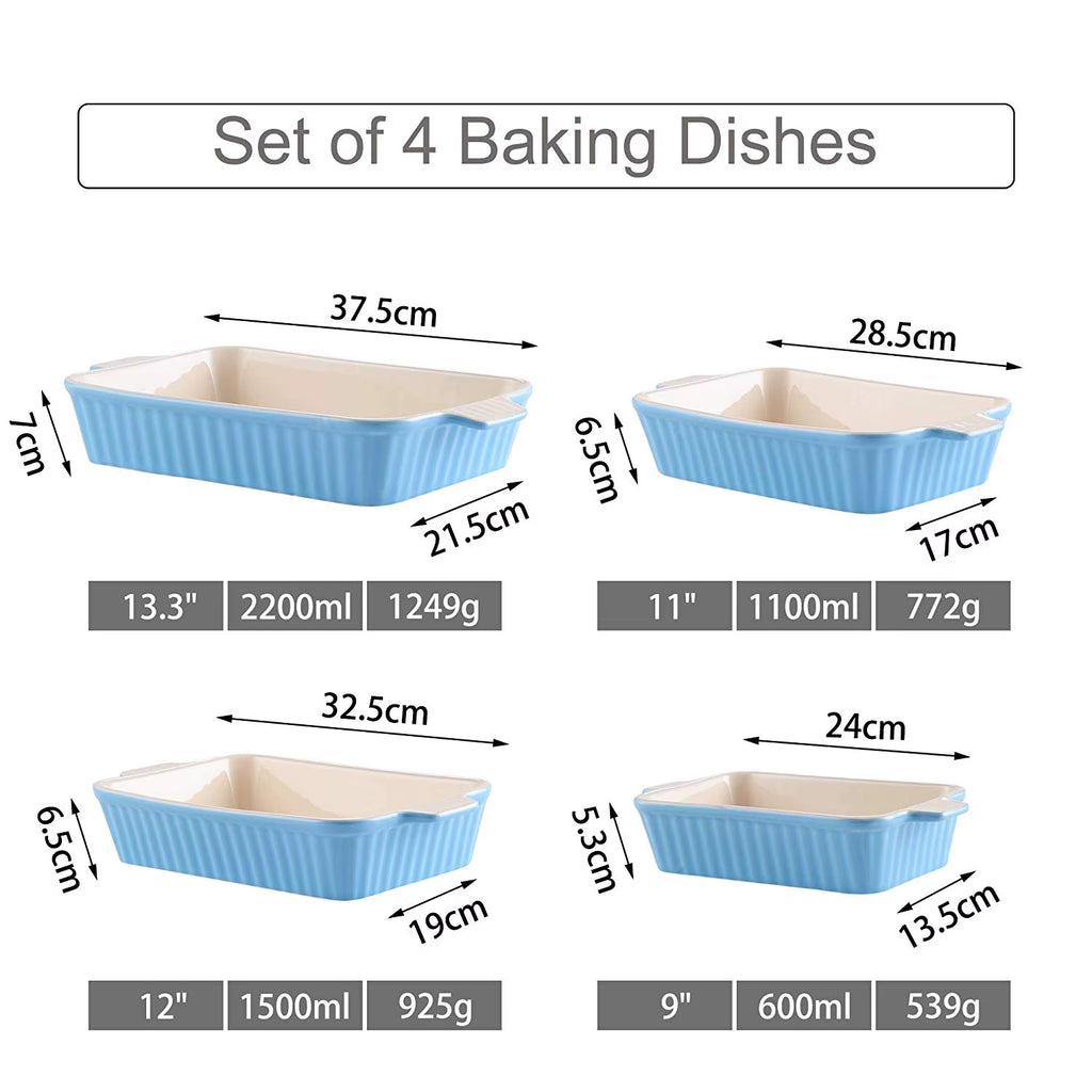 4-Piece Table Baking Dish Plate Set with Ceramic Handle Oven to Ideal for Lasagne/Pie/Casserole/Tapas(9"/11"/12"/13.3")