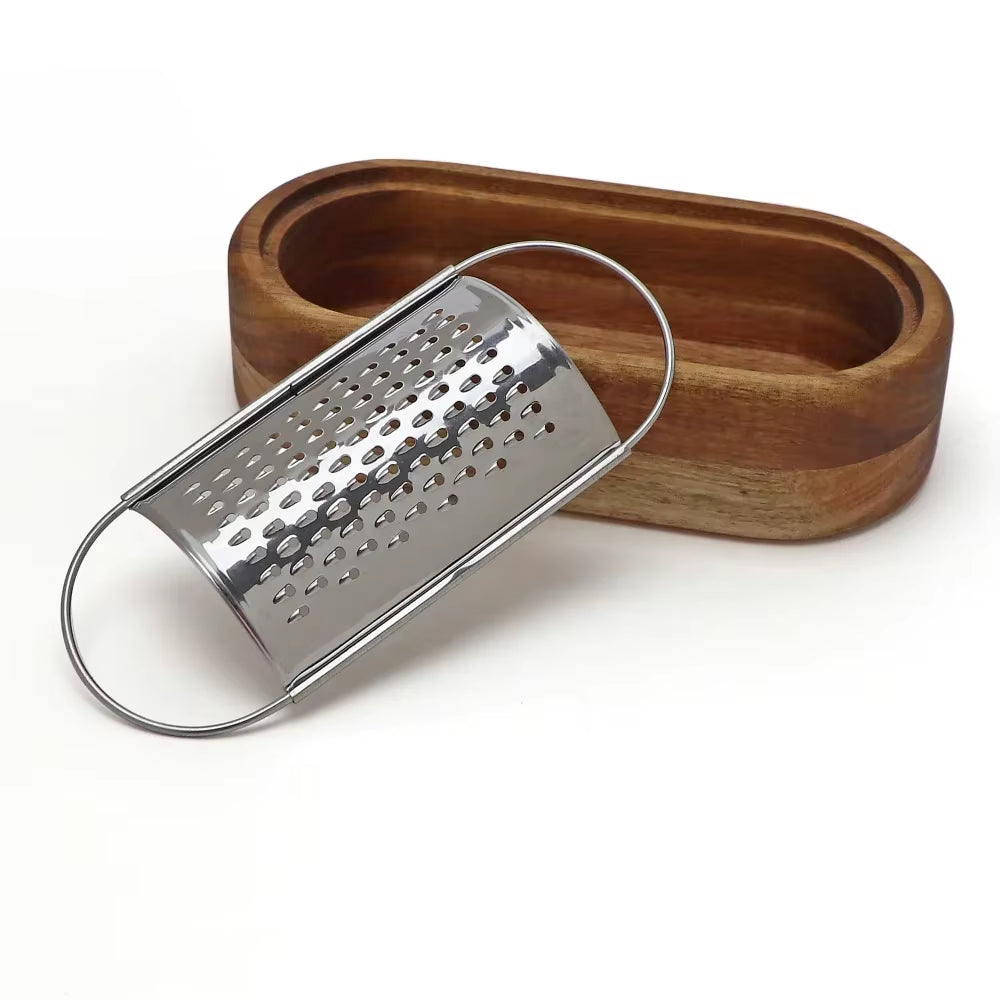 Stainless Steel Cheese Grater with Removable Acacia Wood Collector Cheese Grater with Box Cheese Tools Server