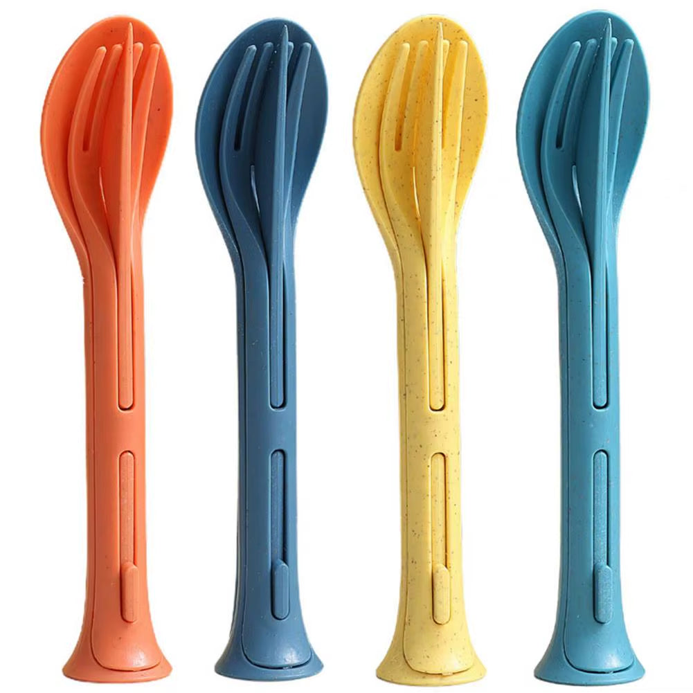 3Pcs/Set Multi 3 in 1 Travel Foldable Cutlery Set Japan Style Plastic Cutter Fork Spoon Multifunction Dinnerware Set Camp