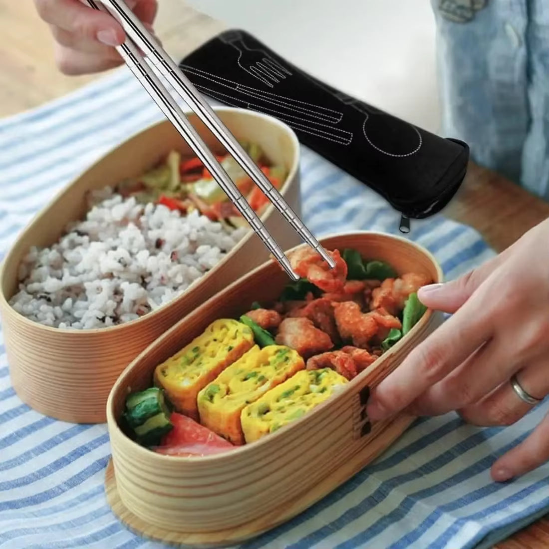 Portable Cutlery Bag with Zipper Cutlery Box Storage Bag Camping Cutlery Storage Bag for Kids Tableware Travelling Picnic School